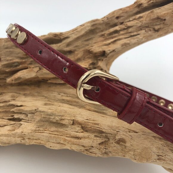 Red Patent Leather Belt with Gold Studs - Picture 2 of 8